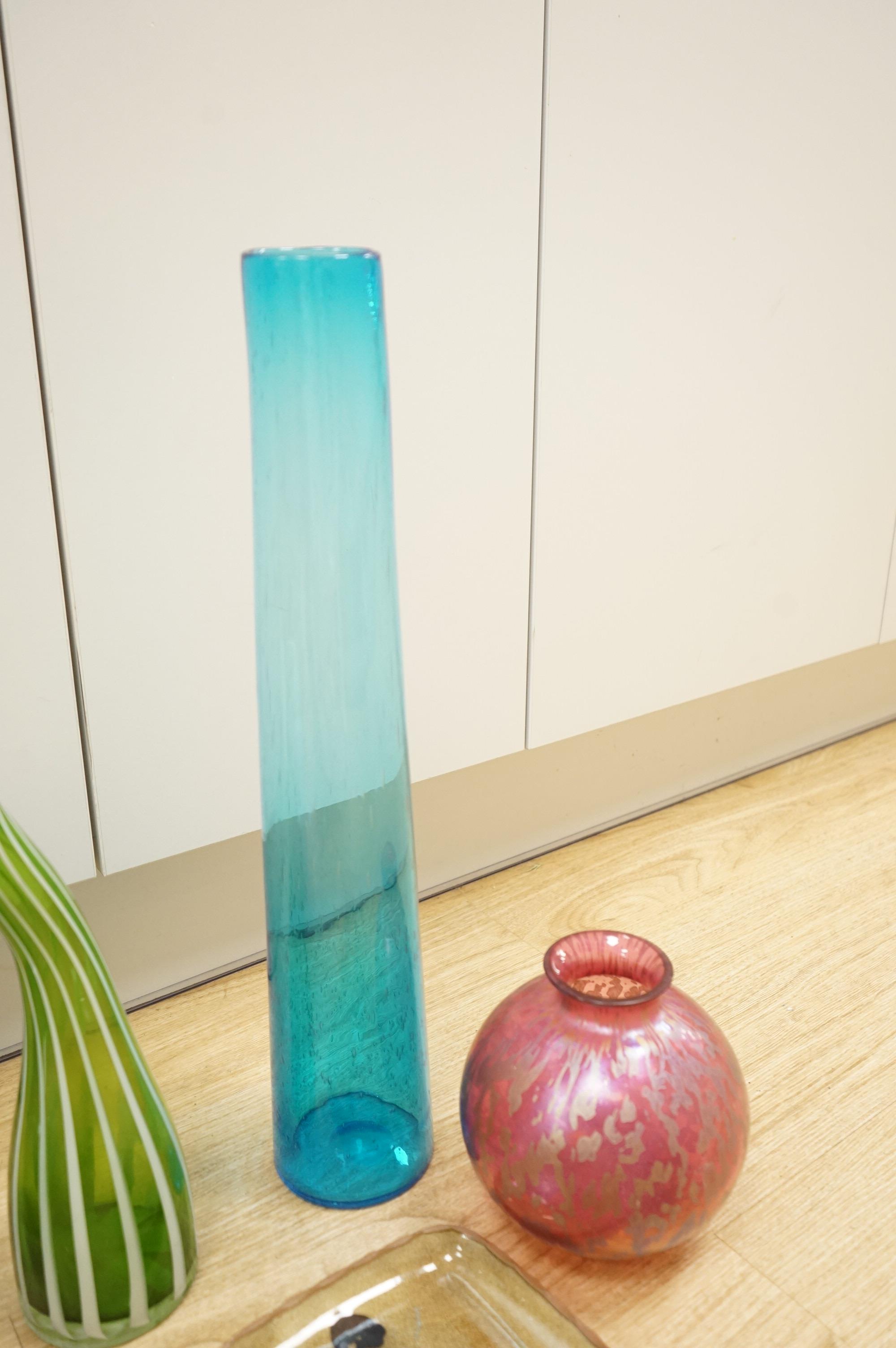 Seven pieces of modern glass to include Royal Brierley and Whitefriars, together a collection of Poole and Studio pottery